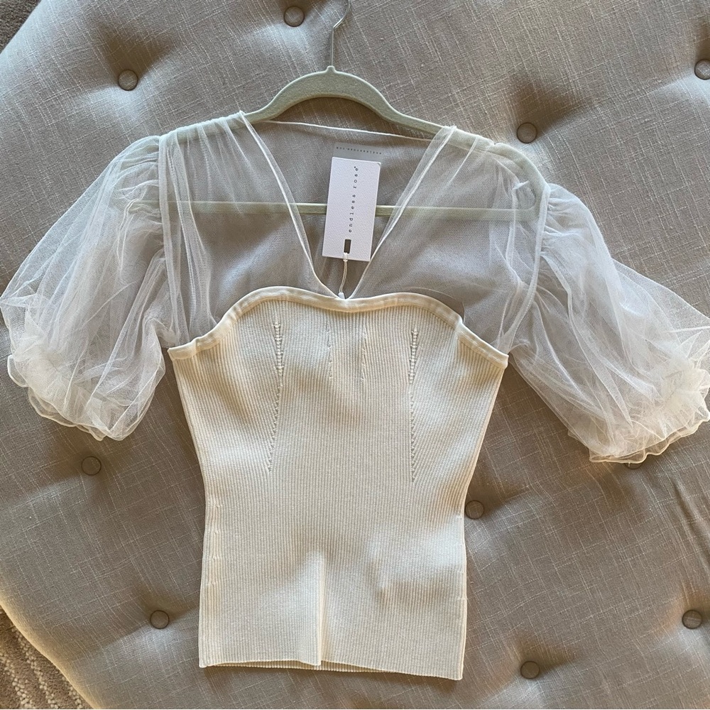 NWT Endless Rose Organza Sheer Knit Top